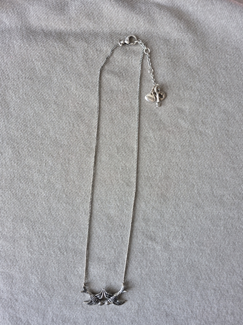 Fossil Silver Bird Trio Pendant Necklace